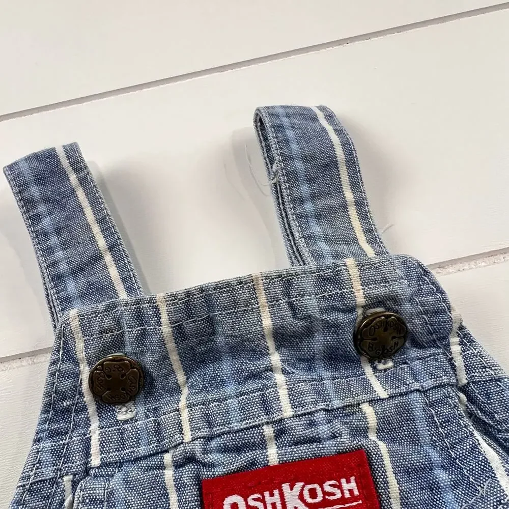 Oshkosh B’Gosh Vintage baby boys blue denim pin striped overalls size 12 Months